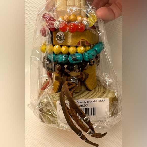$140 ⭐️NEW Sandra Ling Leather and Stretch Bead Bracelet Set Stack w Tower Stand - Picture 9 of 9